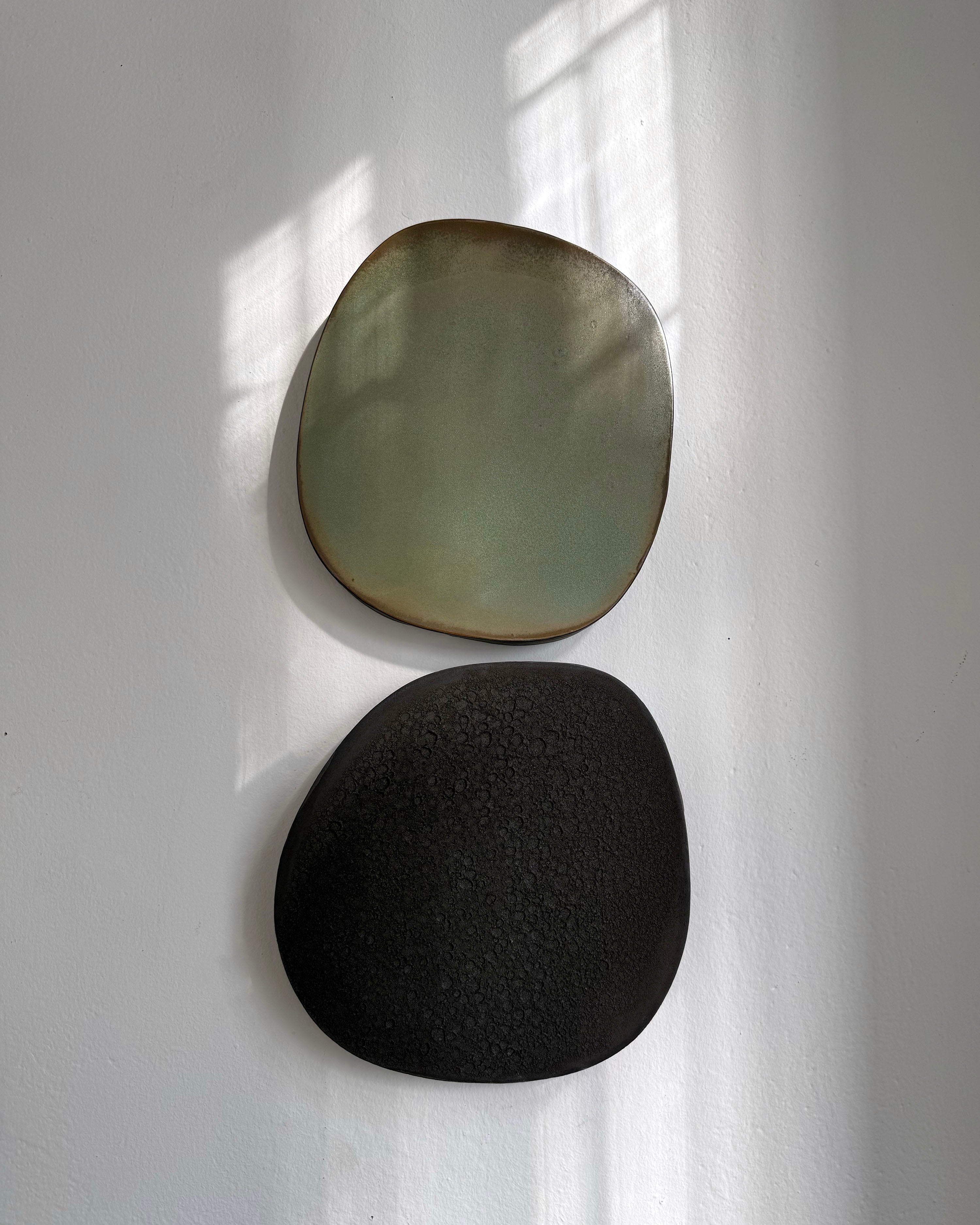 Wall Sculpture in Metallic Olive and Basalt