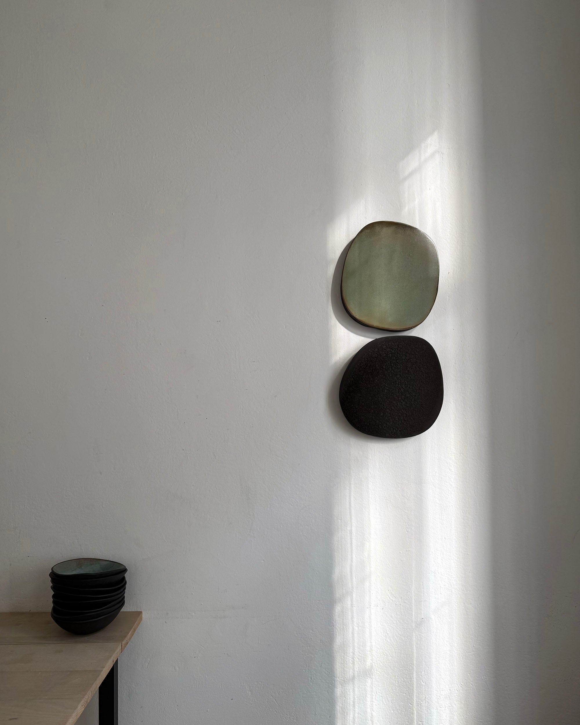 Wall Sculpture in Metallic Olive and Basalt