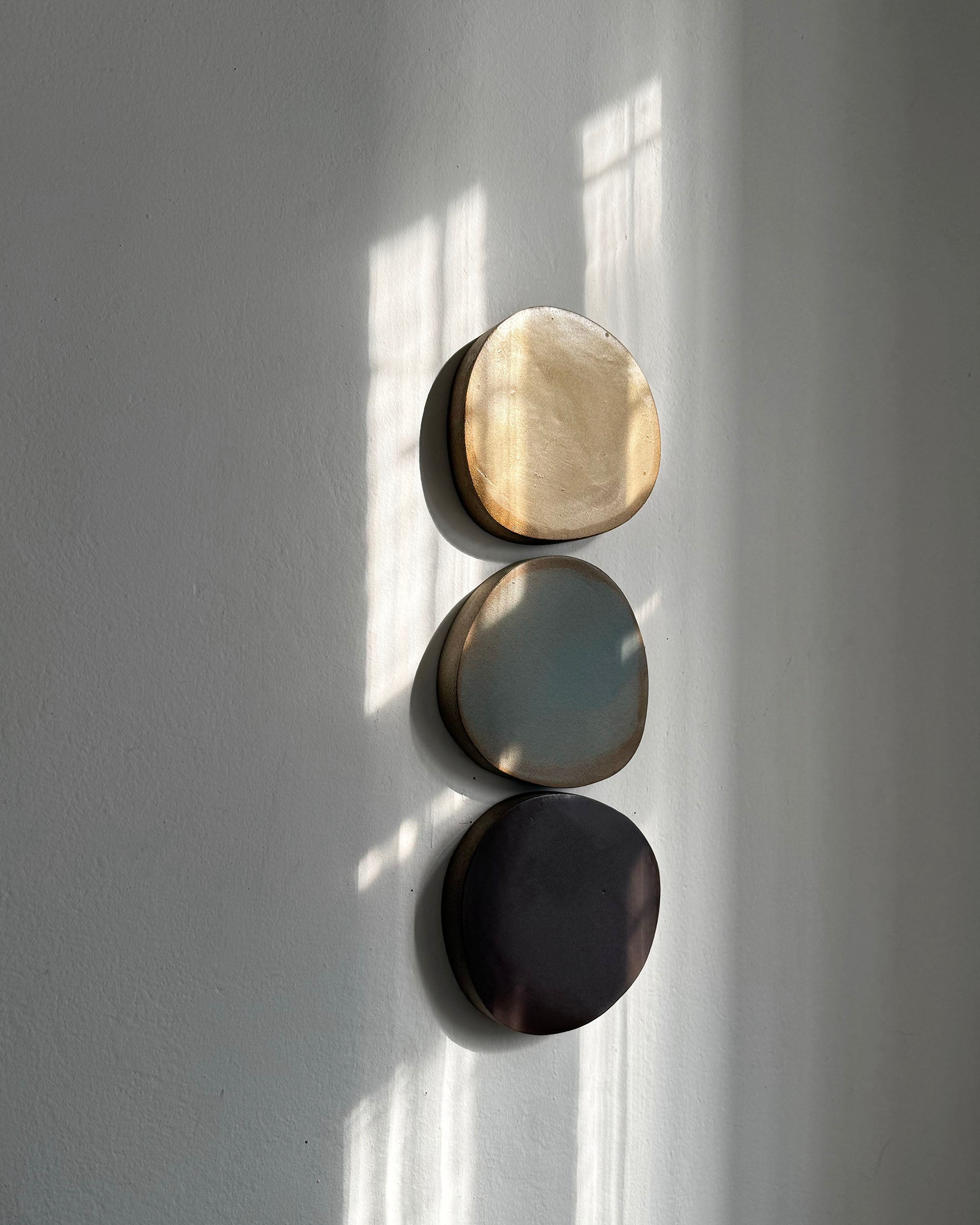 Wall Sculpture in Honey, Stone Blue and Deep Bronze