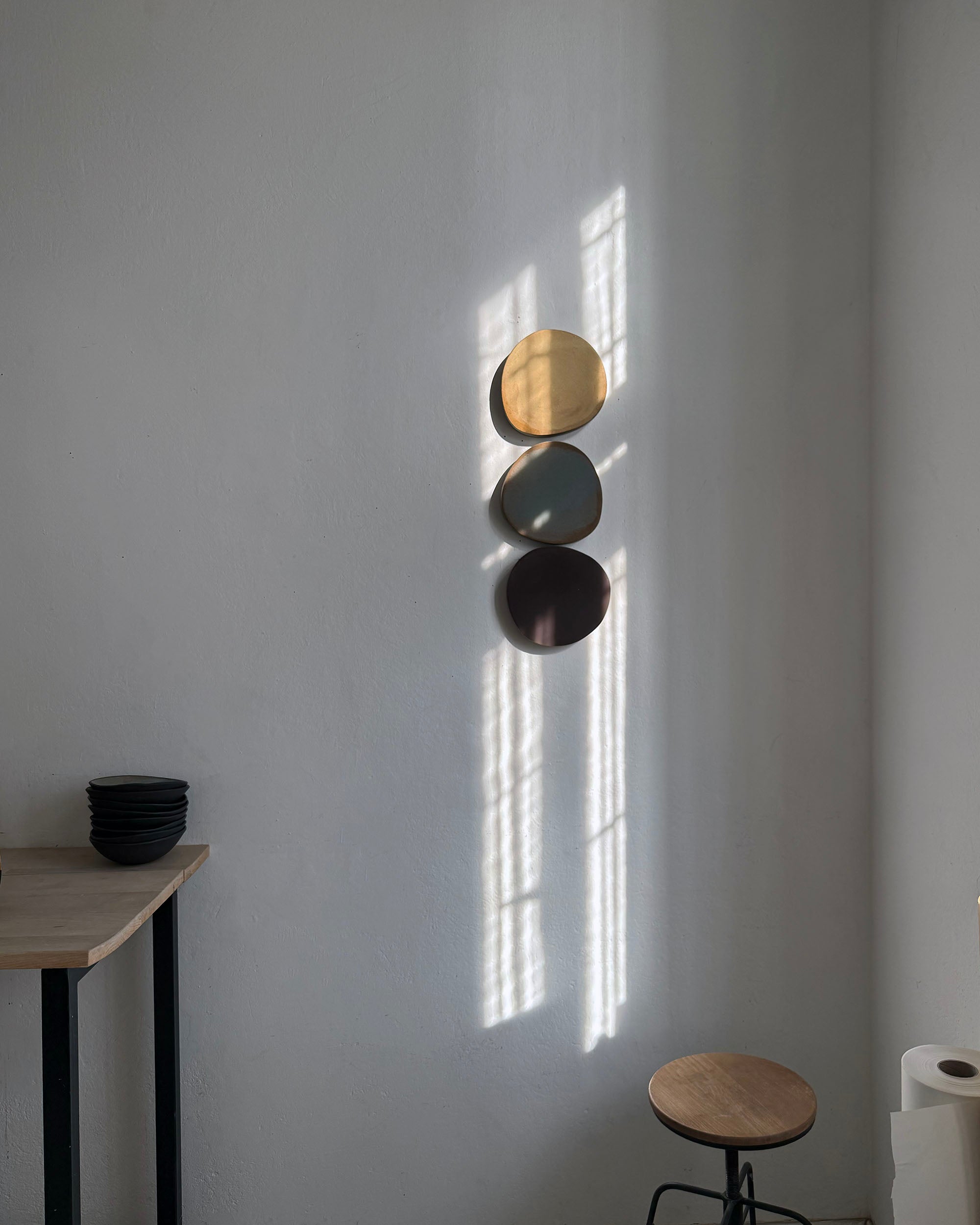 Wall Sculpture in Honey, Stone Blue and Deep Bronze