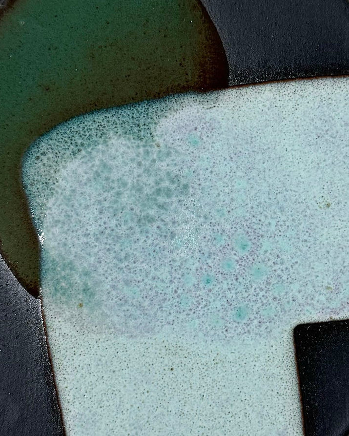 Miniature Ceramic Painting in Medium Green & Aqua