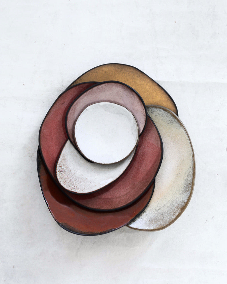 Medium Serving Platter in Deep Reds and Pinks