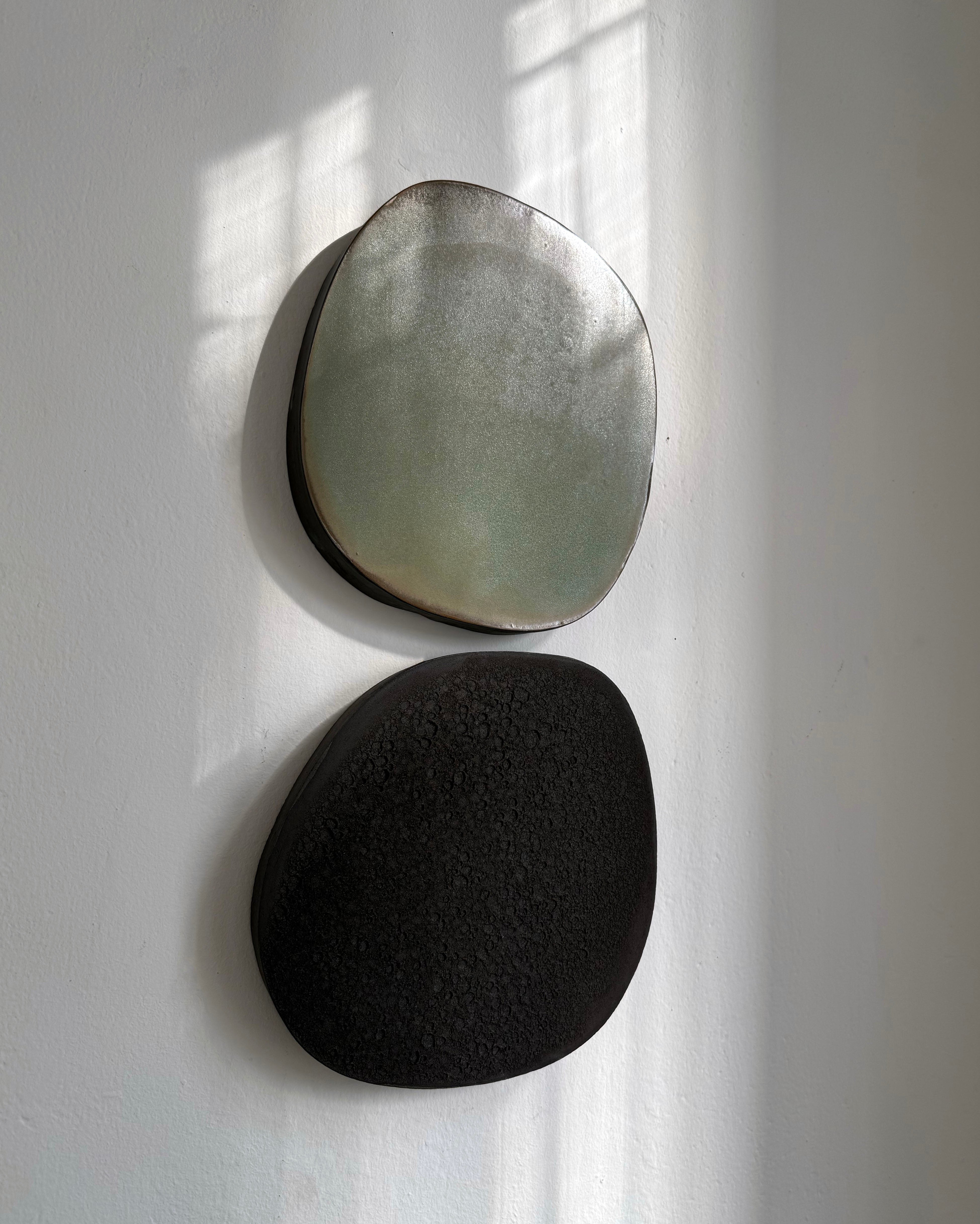 Wall Sculpture in Metallic Olive and Basalt