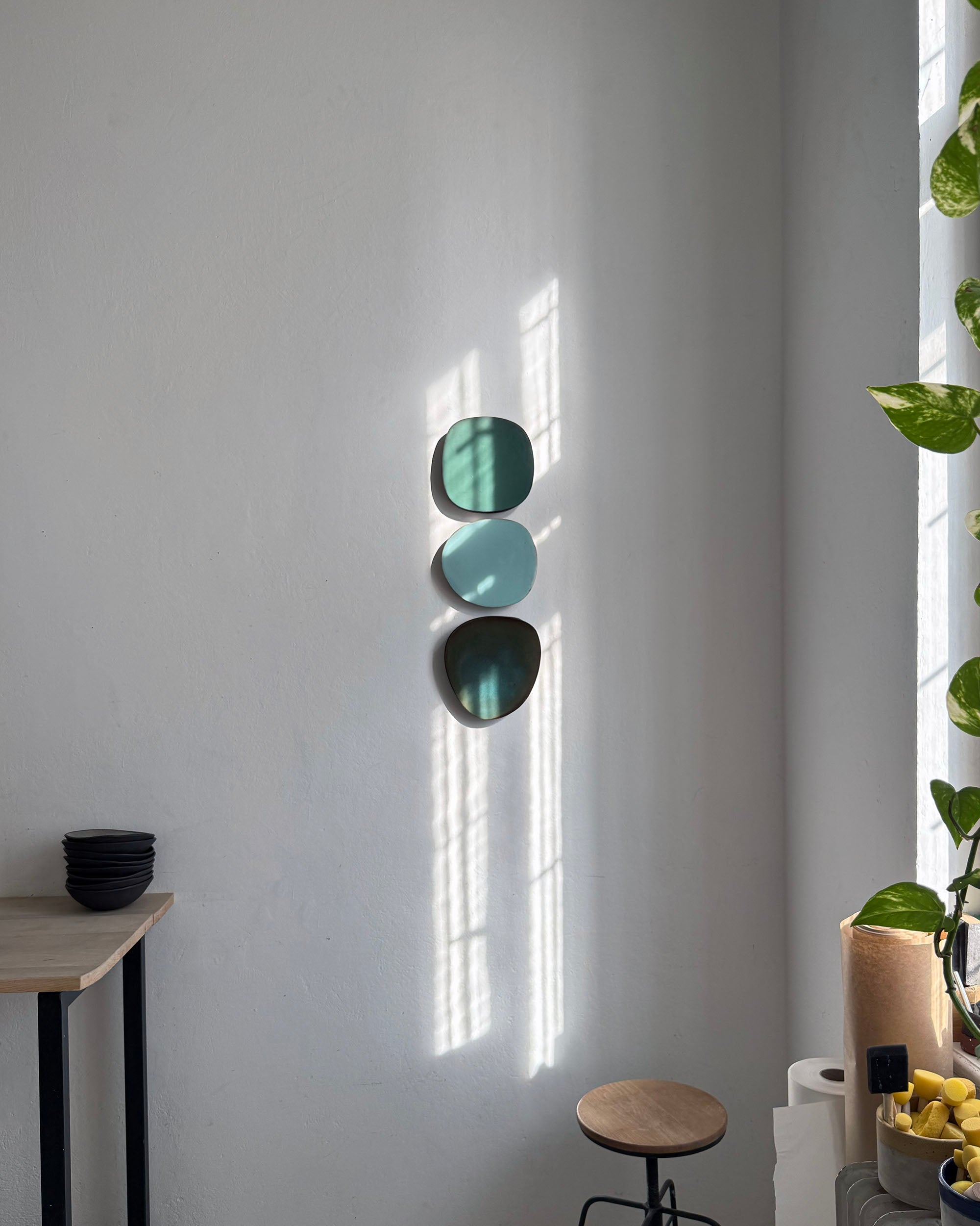 Wall Sculpture in Jade, Aqua and Midnight Lagoon