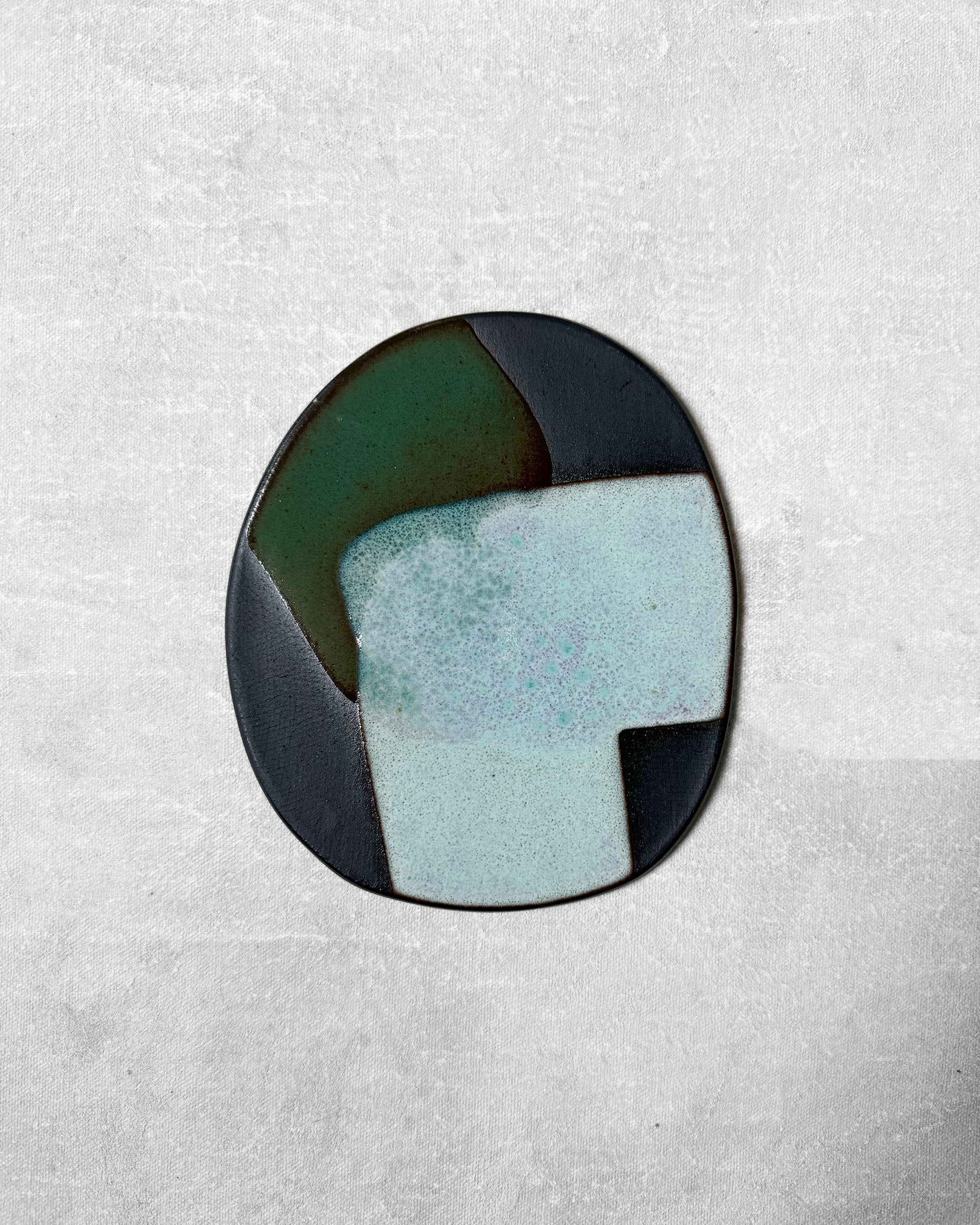 Miniature Ceramic Painting in Medium Green & Aqua