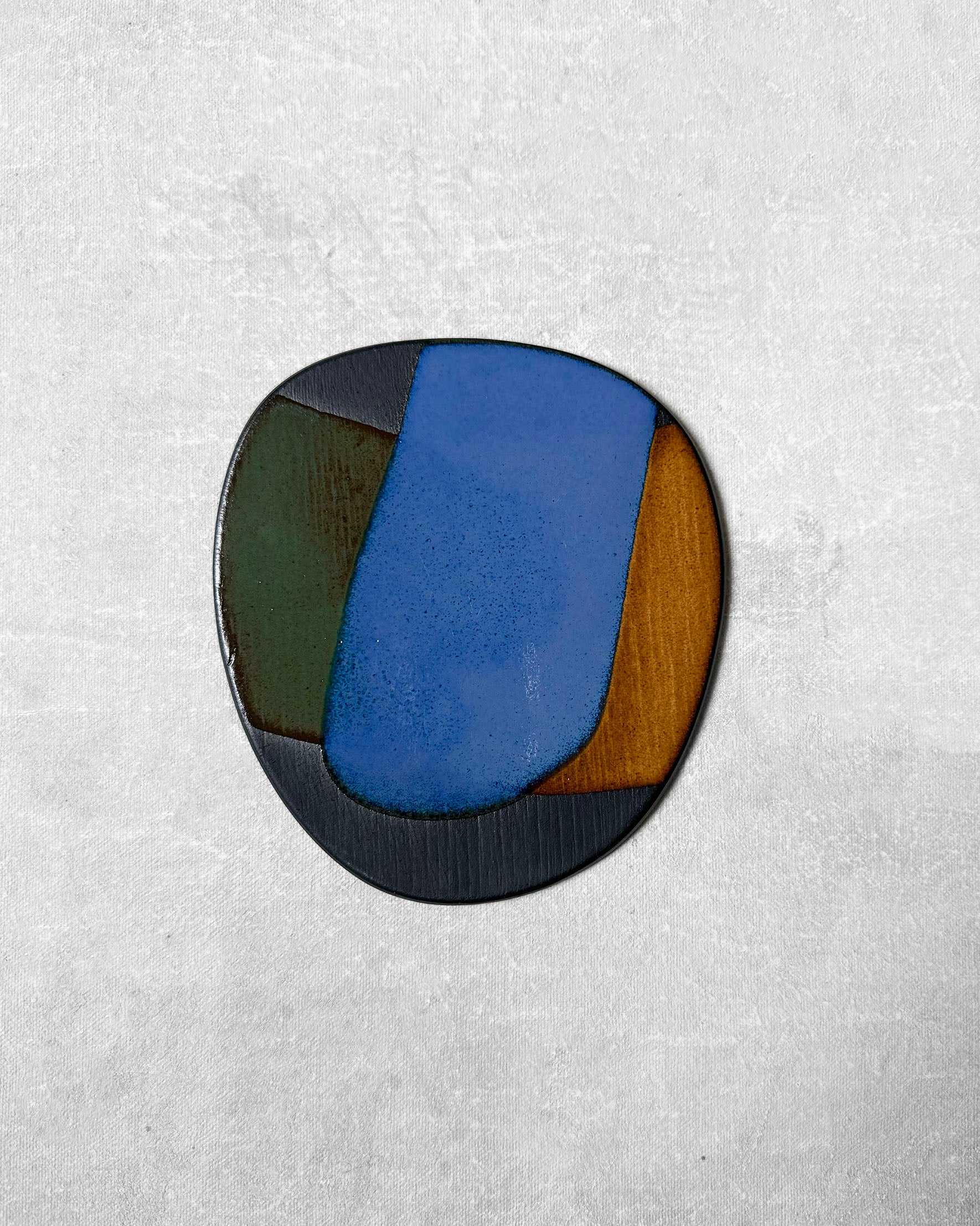 Miniature Ceramic Painting in Medium Green, True Cobalt & Honey