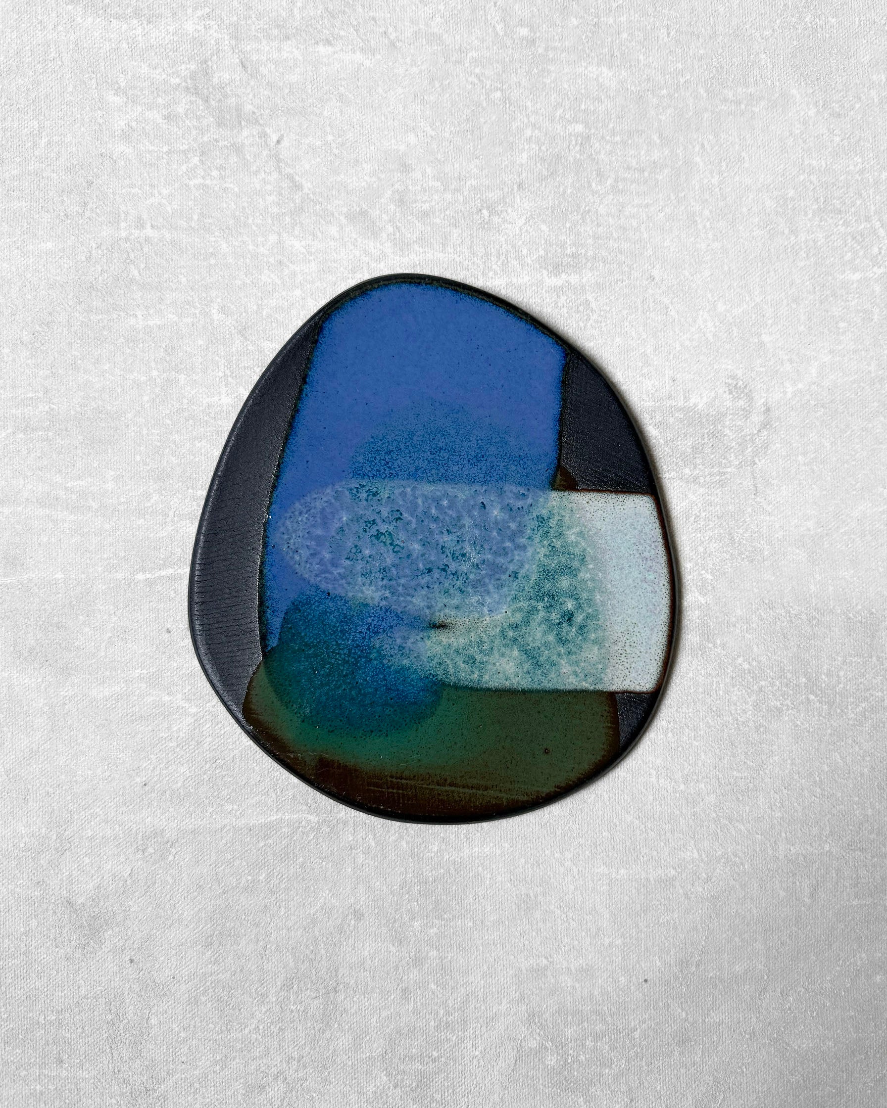 Miniature Ceramic Painting in Medium Green, True Cobalt & Aqua