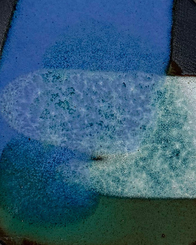 Miniature Ceramic Painting in Medium Green, True Cobalt & Aqua