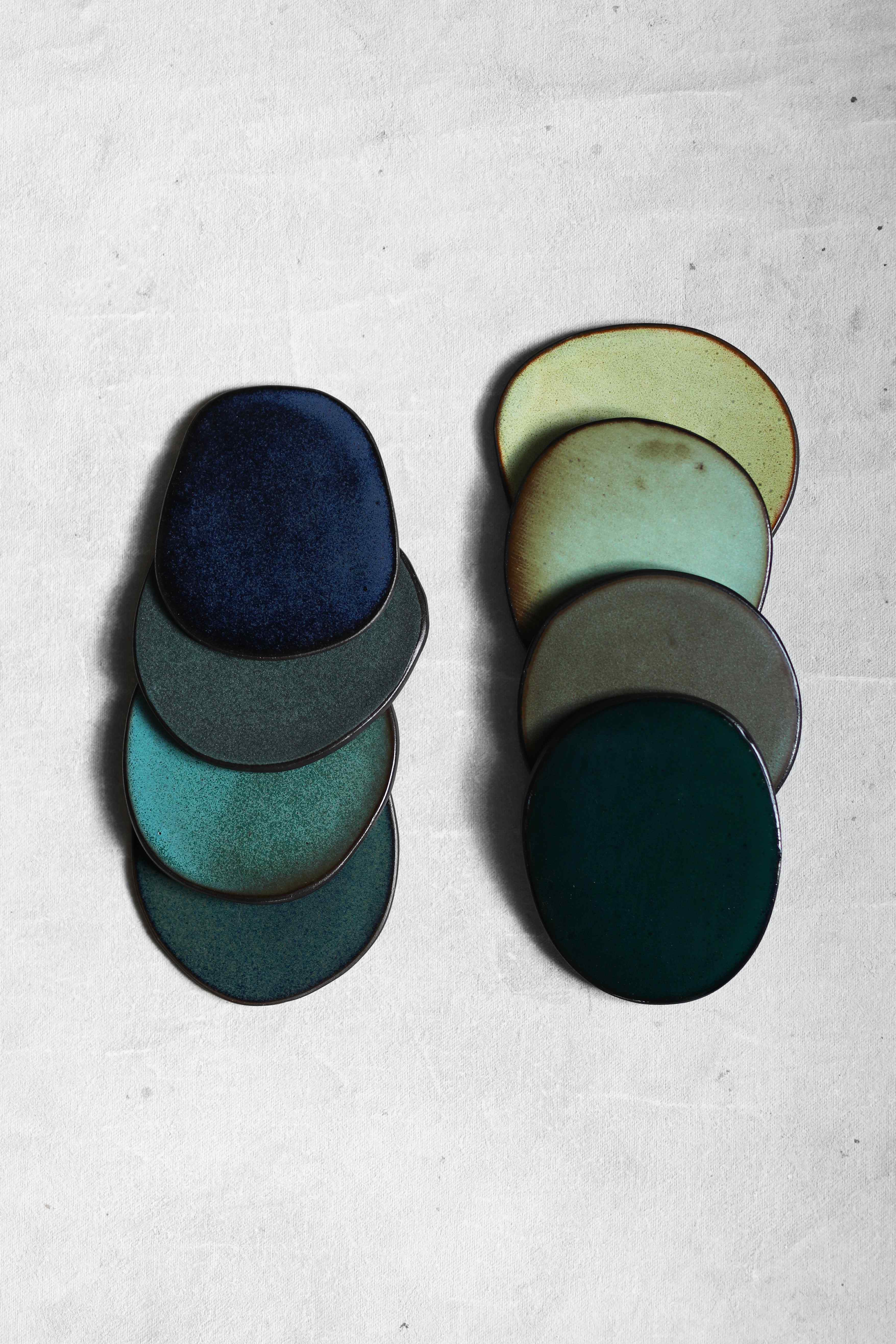 Set of Four Coasters in Greens