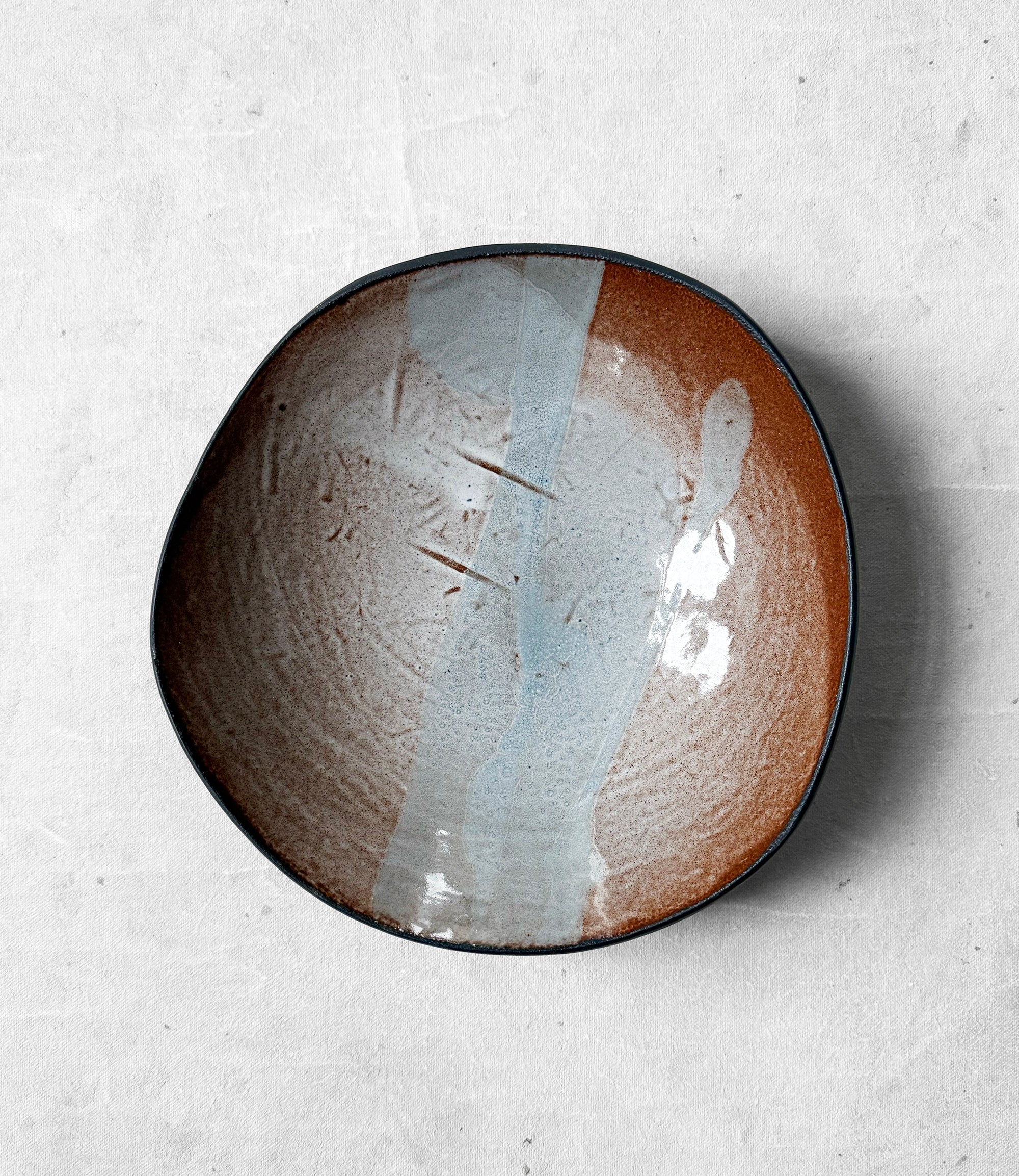 Pasta Bowl in Rusty White With Blue Splash